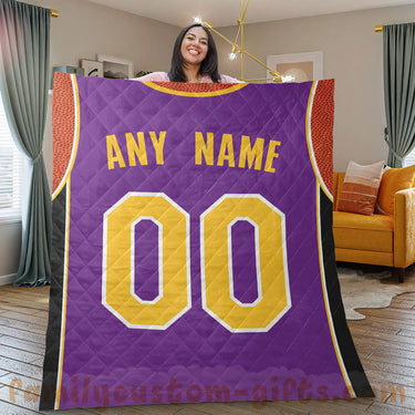 Custom Premium Quilt Blanket Los Angeles Jersey Basketball Personalized Quilt Gifts for Her & Him